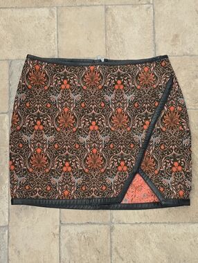 Express Black and Orange Floral Jacquard Mini Skirt
